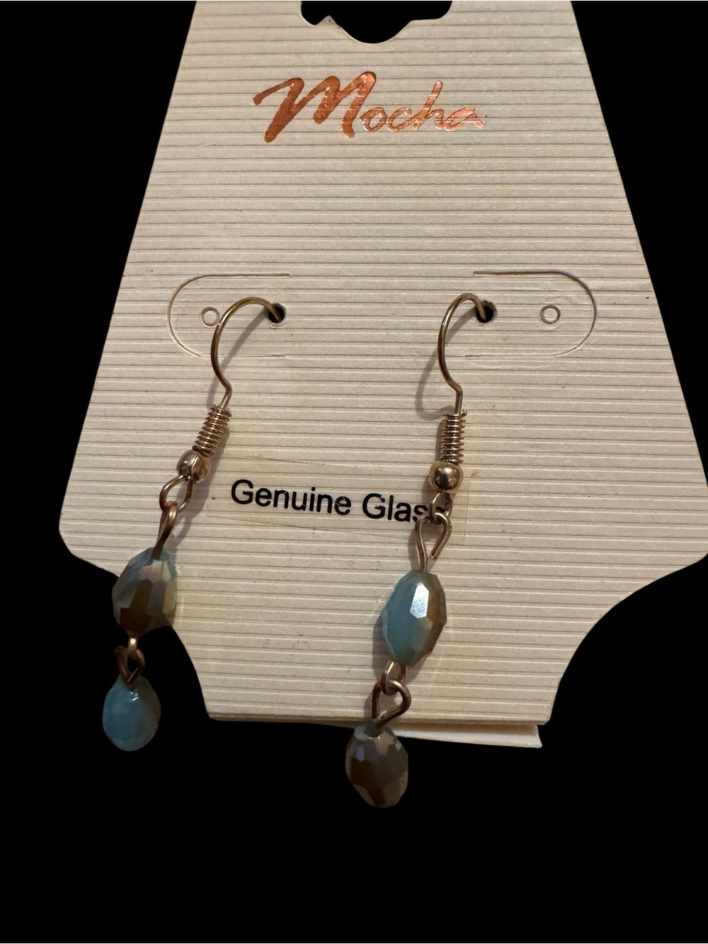 Mocha Genuine Glass Faceted Bead Drop Earrings Gold Tone NWT